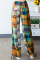 WASHED PLAID PATCHWORK PANTS