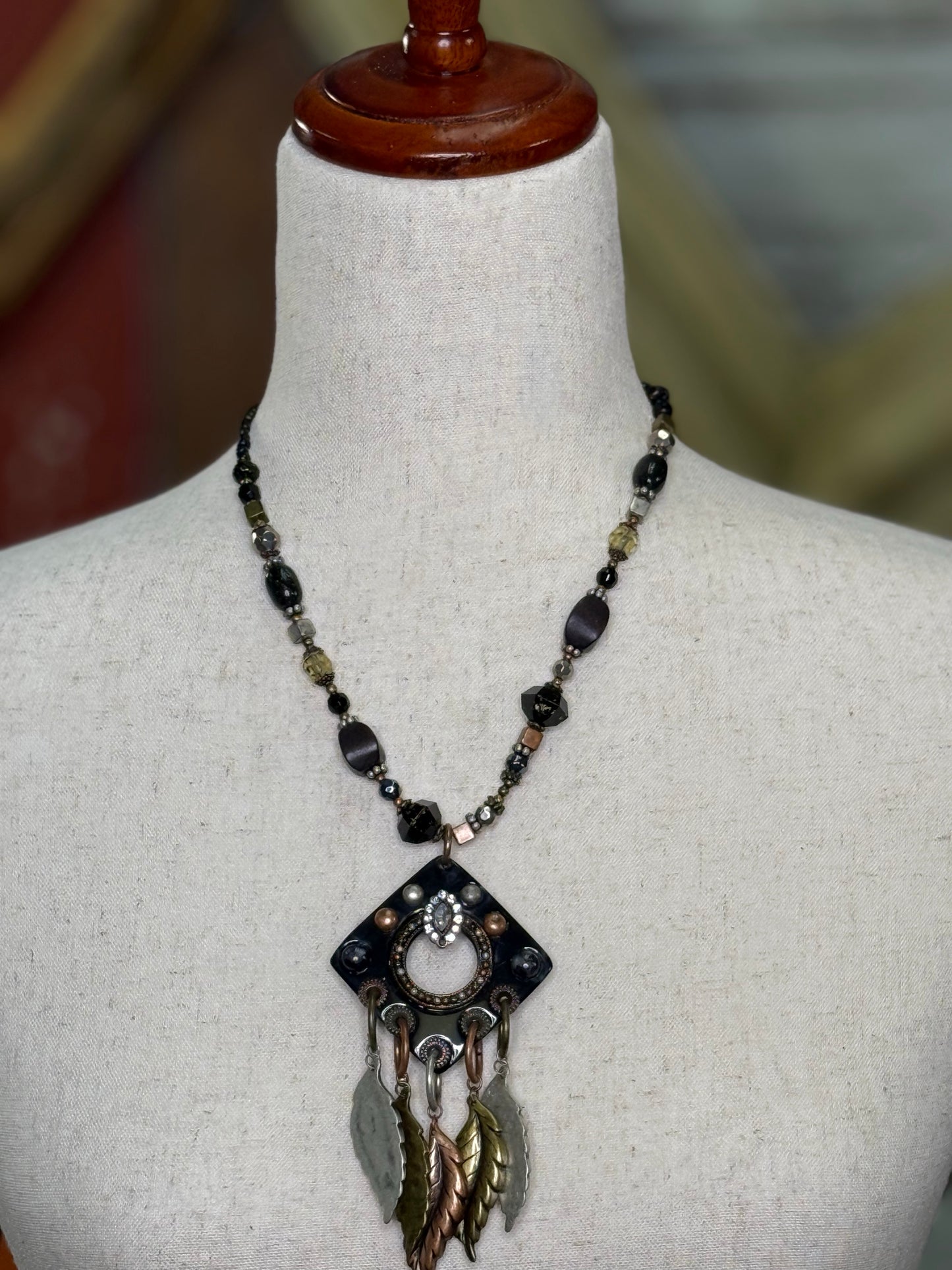 Bronze multi metal feather necklace