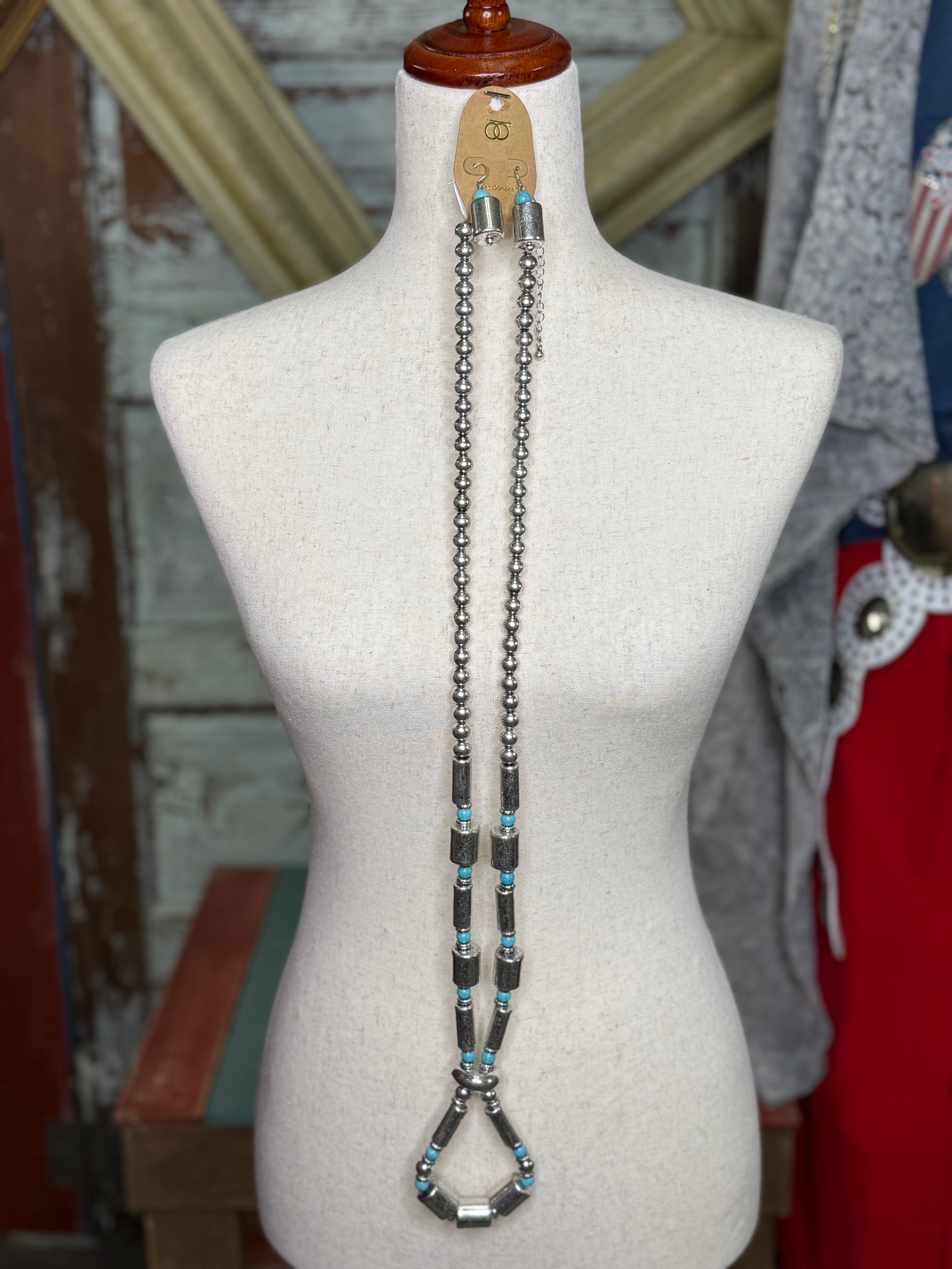 Silver and turq long necklace
