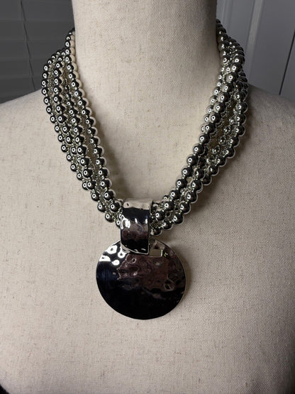 Multi-Strand Bead Necklace with Disc