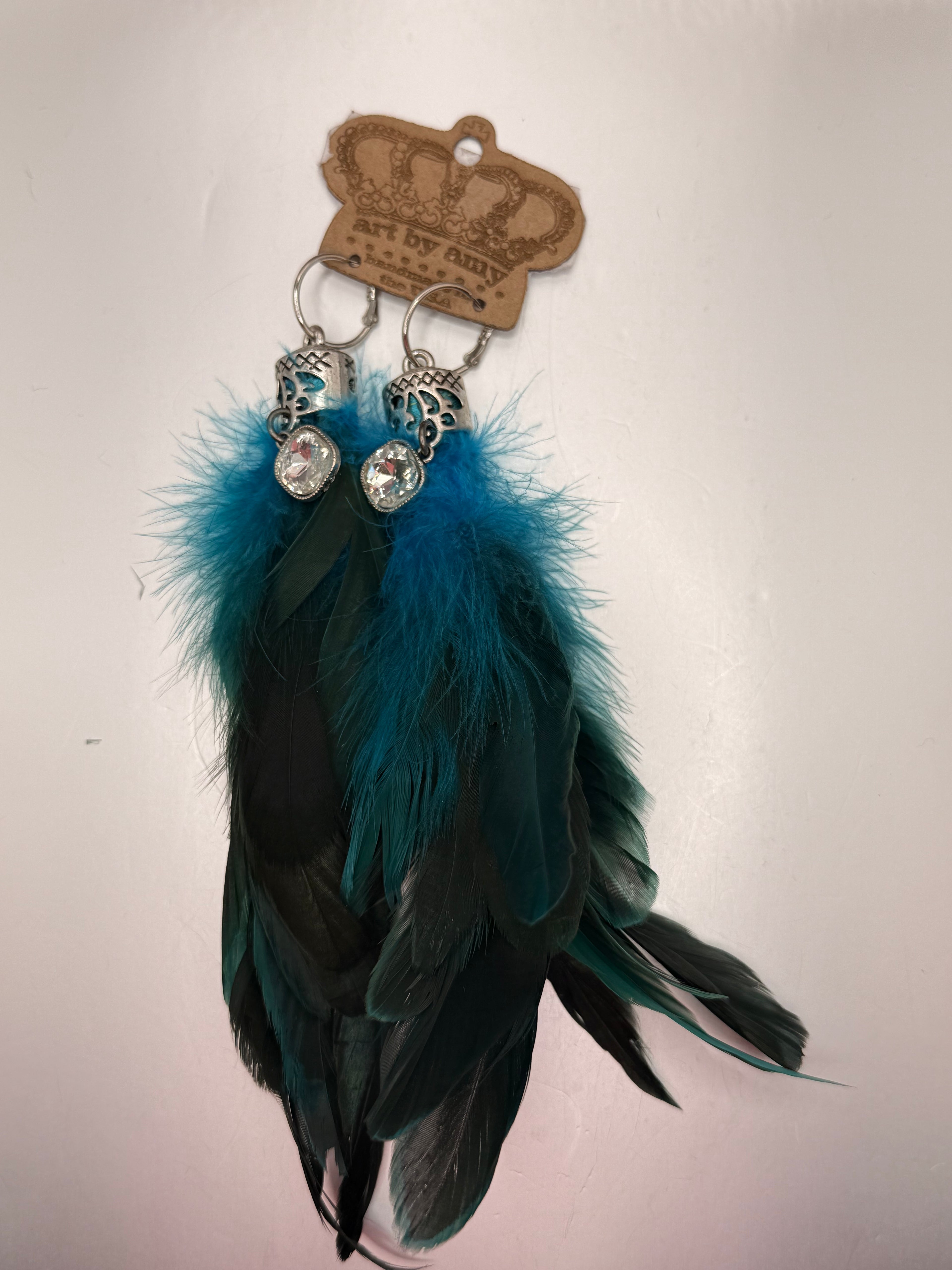 Art by Amy feather turq earrings