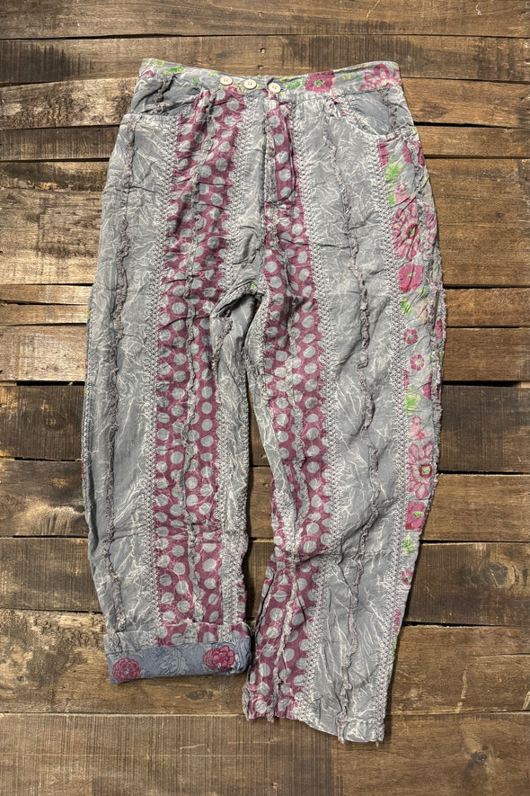 Jaded Gypsy Garden Wander Pant - patchwork boho pants in grey and mauve
