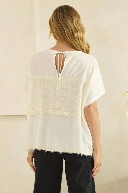 Oli and Hali Washed Embroidered Lace Mix Top