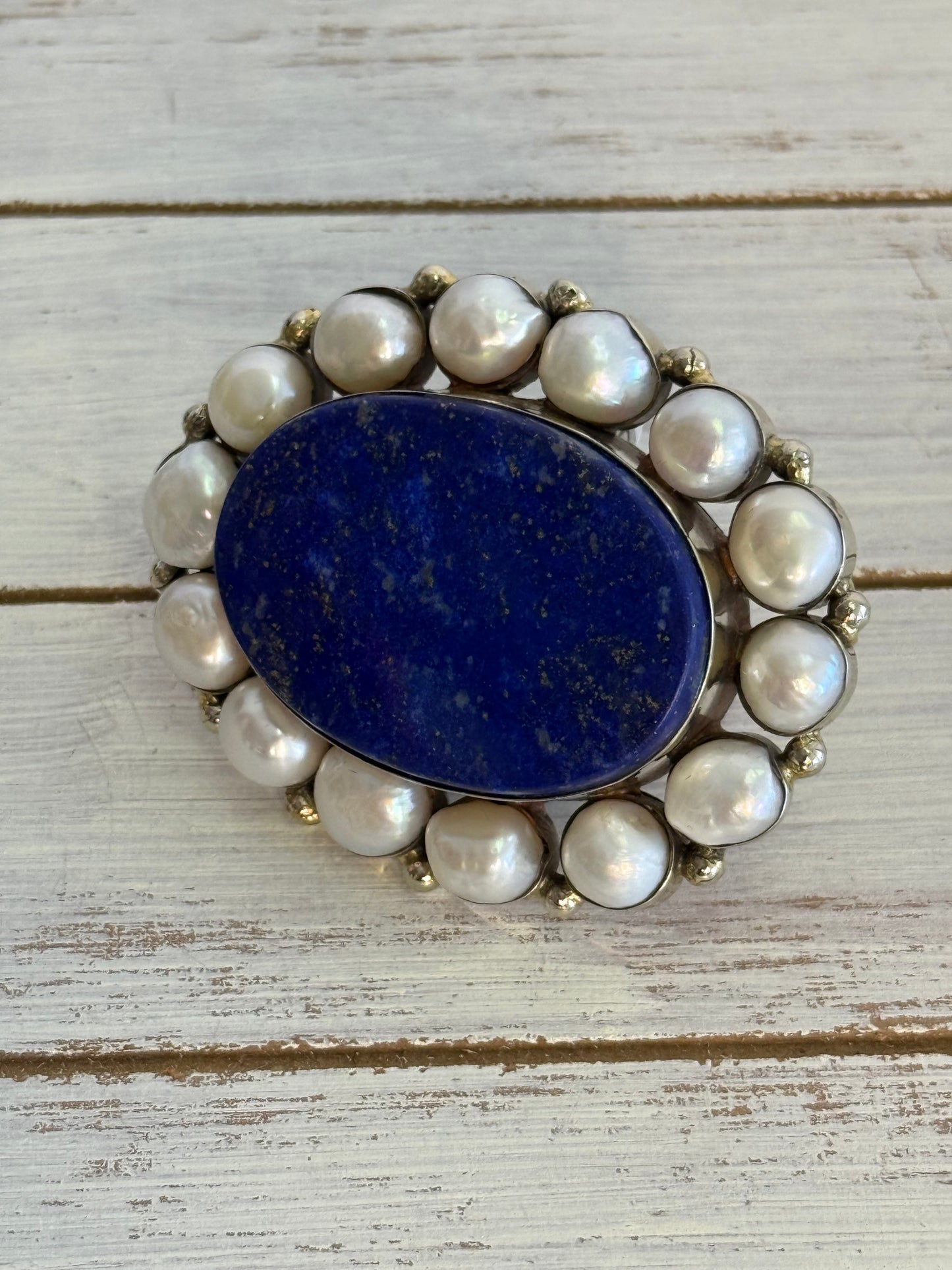 Pearl And Blue Lapis Ring