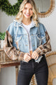 WASHED PLAID SLEEVE HOOD DENIM JACKET