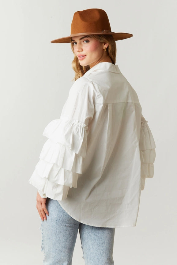 Poplin Shirt with Sleeve Ruffle