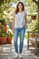POL Denim Embroiderd Top