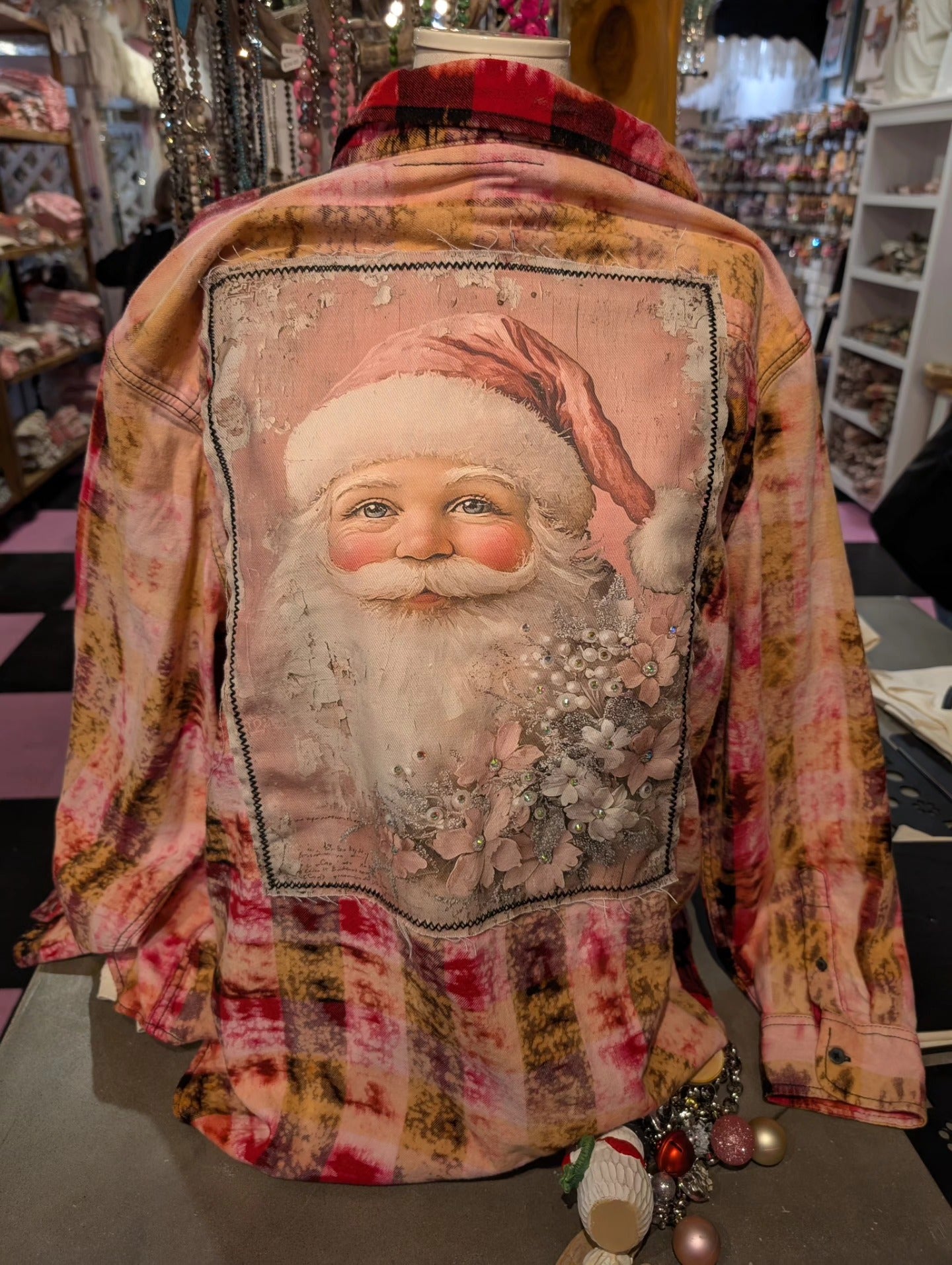 J.Croons Red Plaid Santa Flannel Button Up