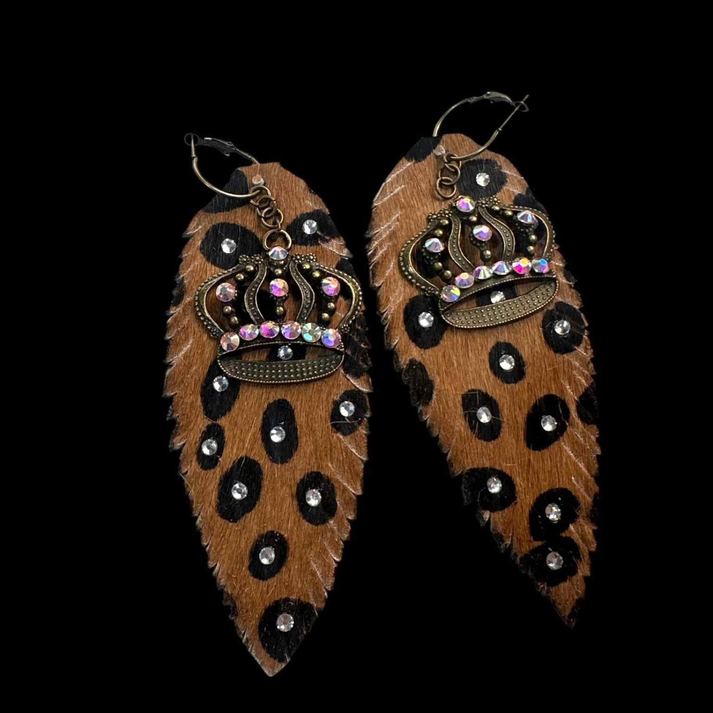 Rare Bird Leopard Earrings with Crown