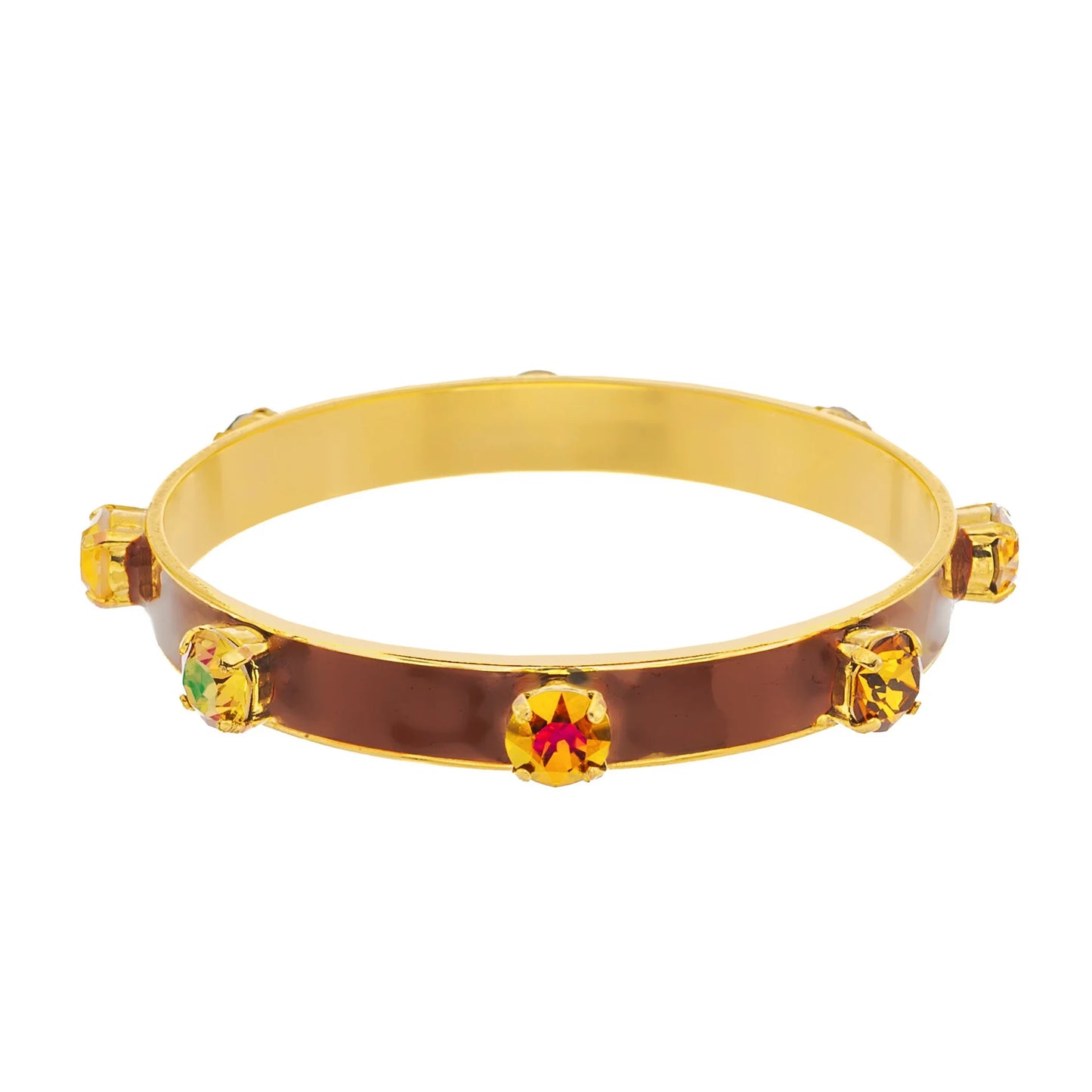 TOVA Sammy Bangle in Midnight Express - chocolate enamel bangle with multi-color crystals in gold prong settings