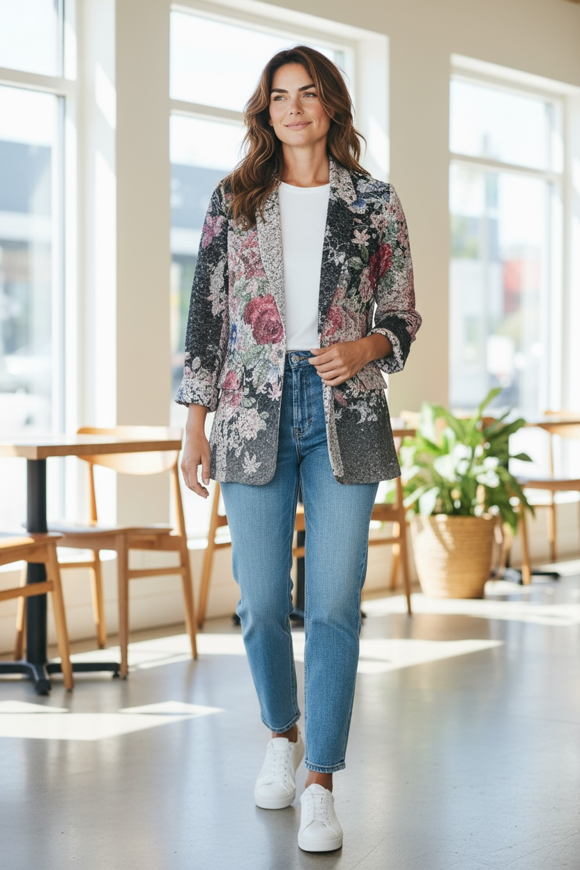 Origami Gray leopard Print Sequin Blazer