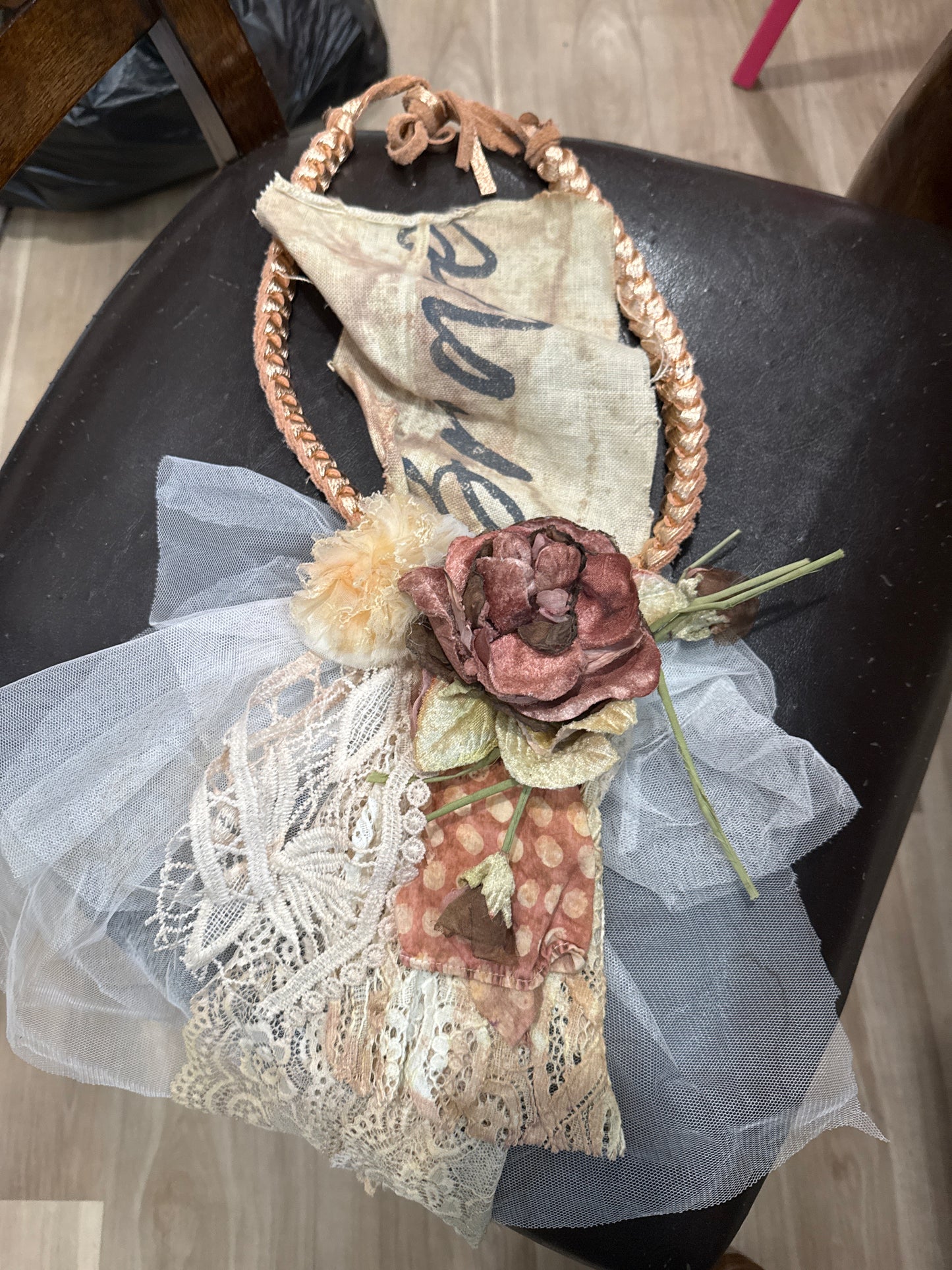 A Rare Bird Braded Lace neck with feathers and lace