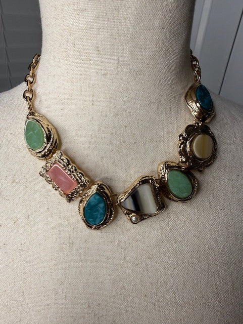 Alice Brushed Gold Collar Necklace with Color Stones