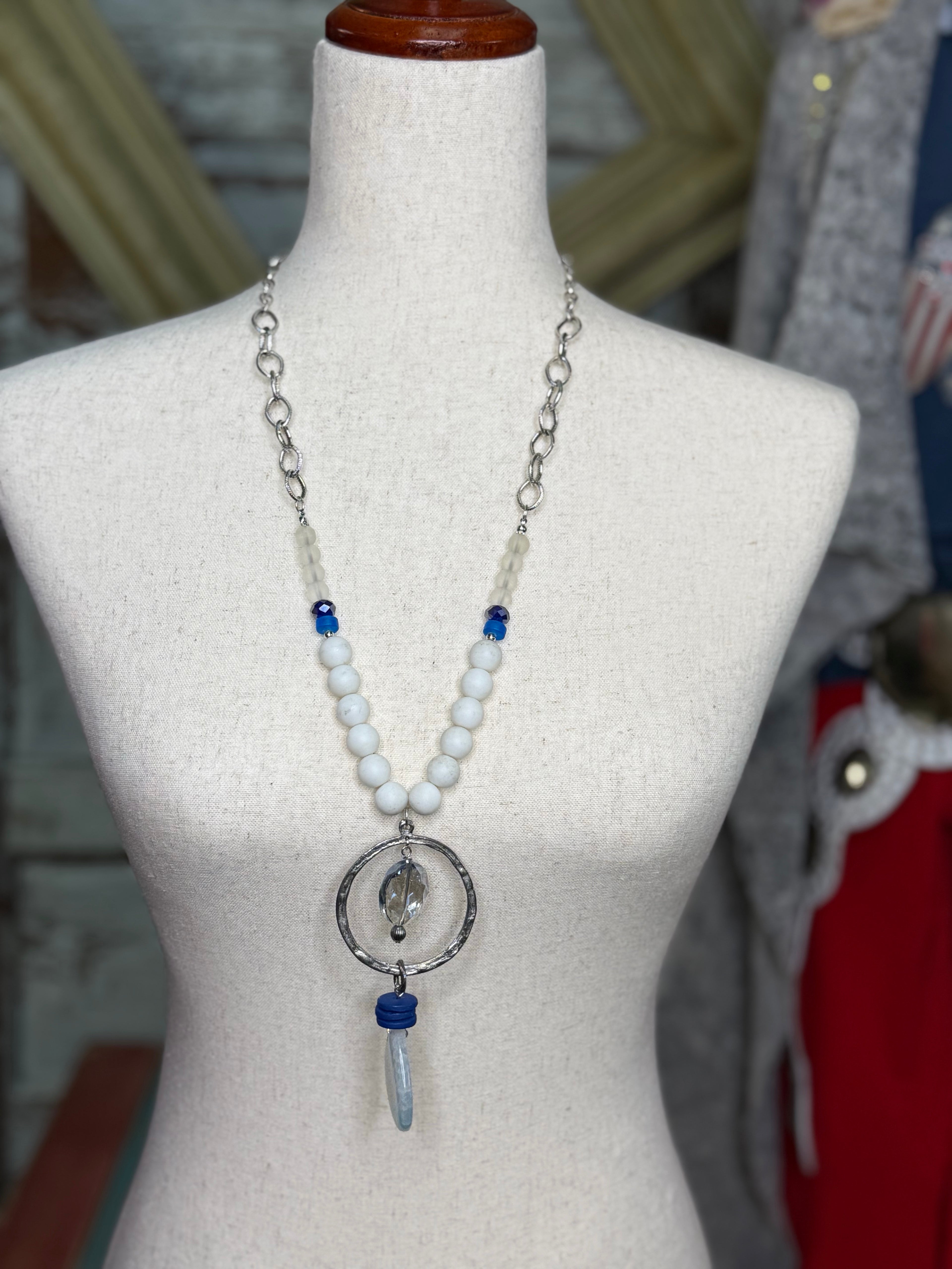 LOST AND FOUND WHITE AND BLUE NECKLACE
