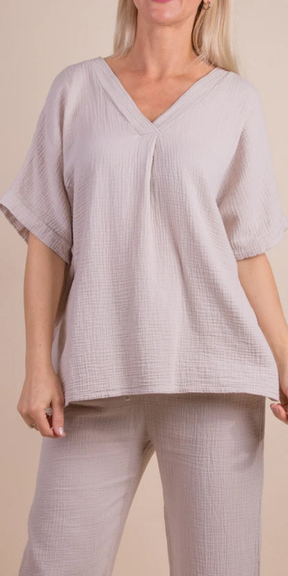 V-Neck Waffle Cotton Top