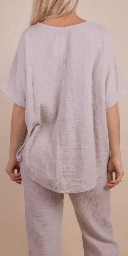 V-Neck Waffle Cotton Top