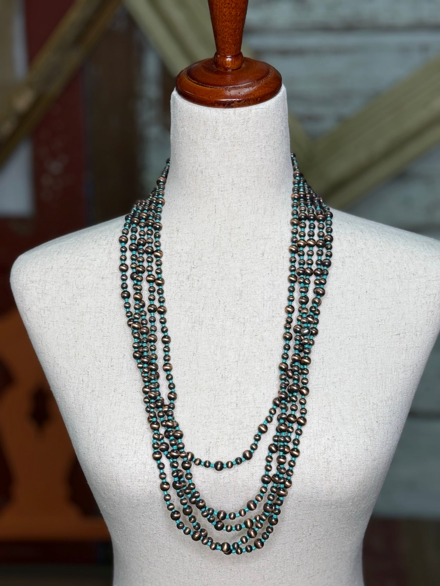 5 strand turq and sea beads necks