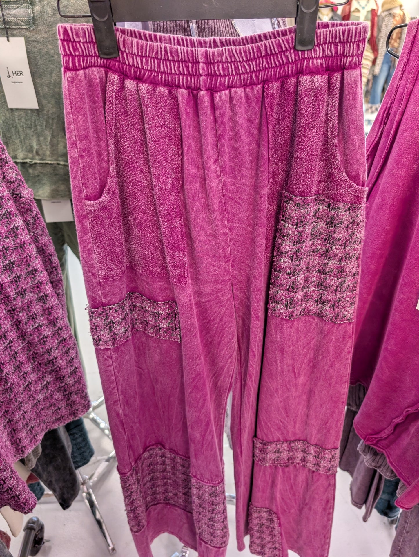 Jher HP6737 Magenta Mixed-Texture Wide-Leg Pant with Bouclé Panels
