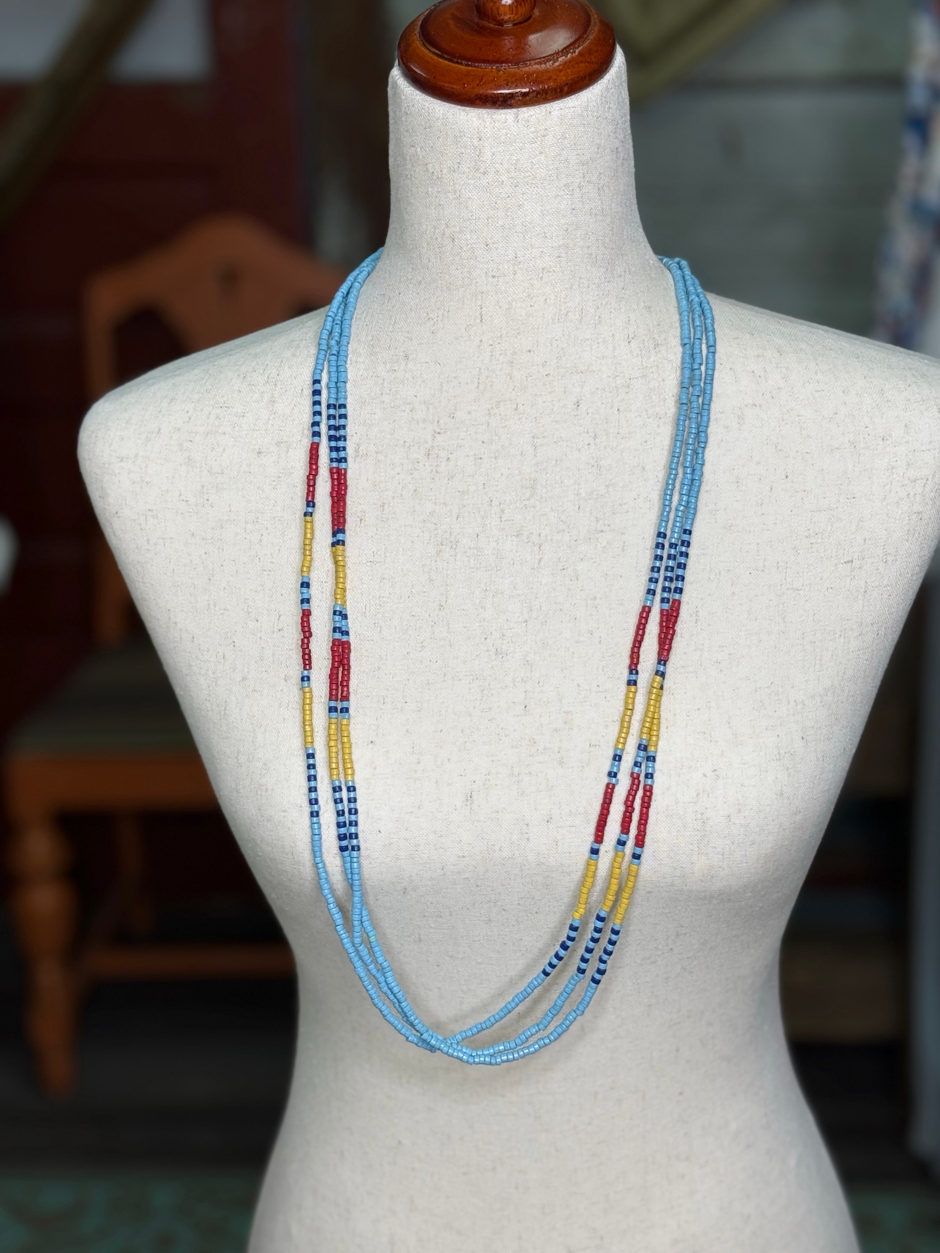 Long Blue red and yellow Necklace