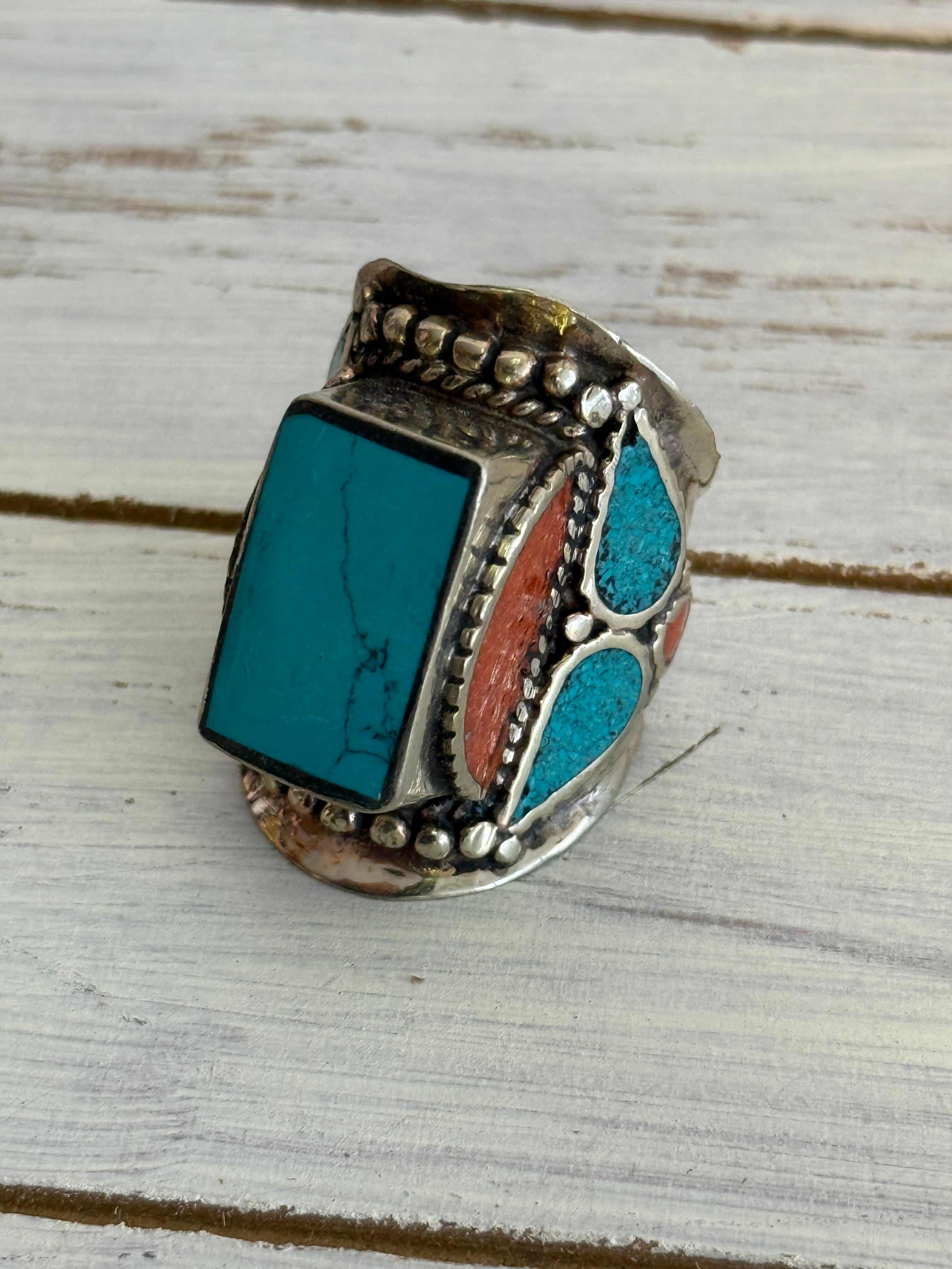 Turqouise Coral Rectangle Ring