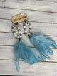 A Rare Bird White leather Blue feather earrings