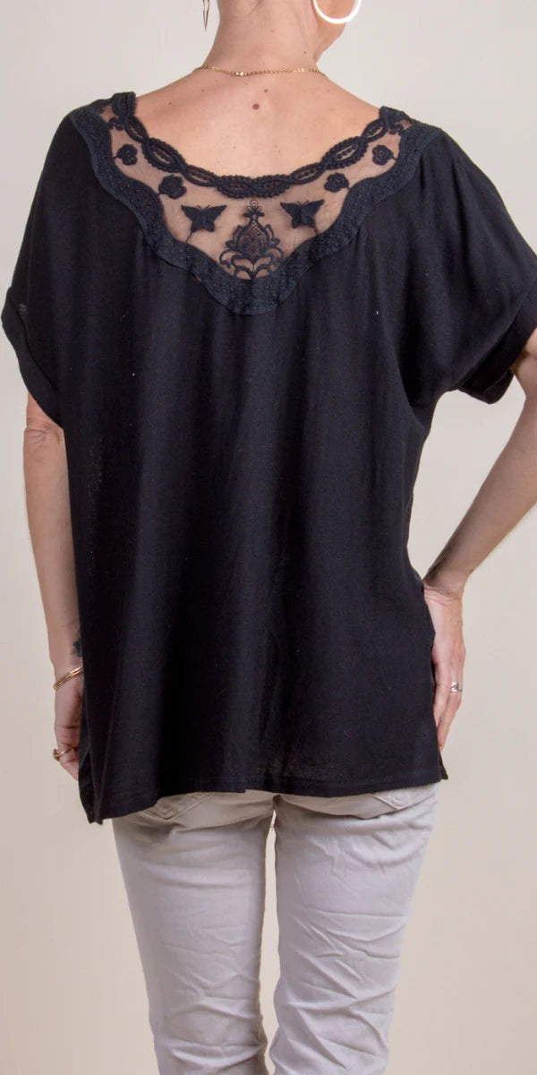 Short Sleeve Top with Lace Detail