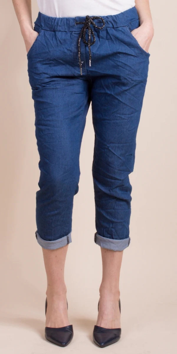 Faux Denim Tie-Waist Pant