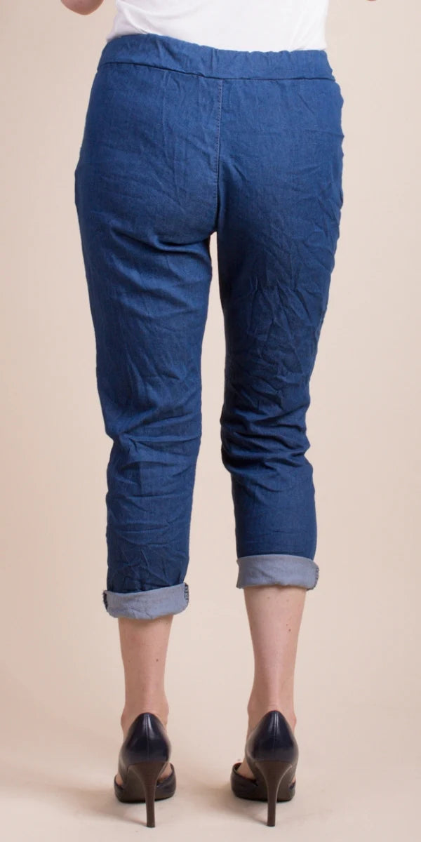 Faux Denim Tie-Waist Pant