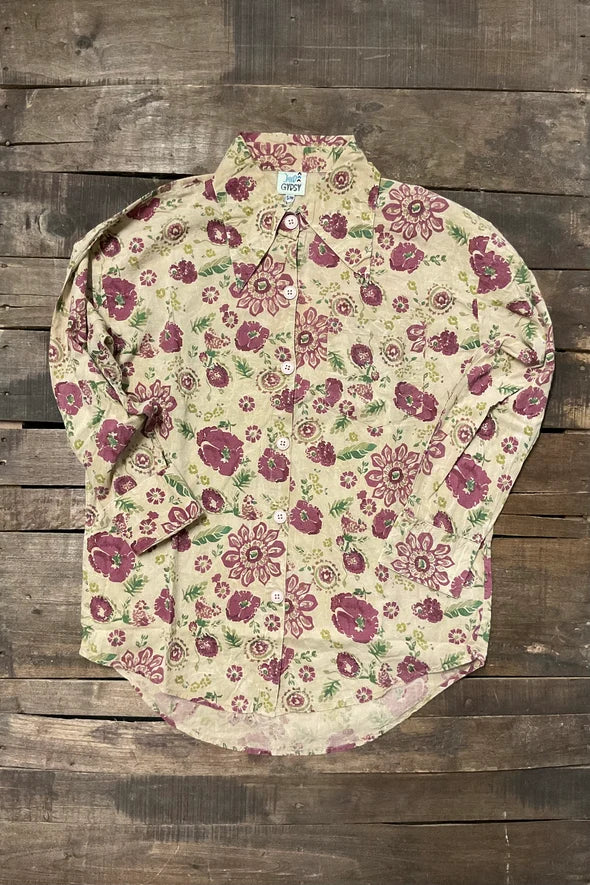Jaded Gypsy To The Point Shirt in Floral Party - plum and sage floral button-down