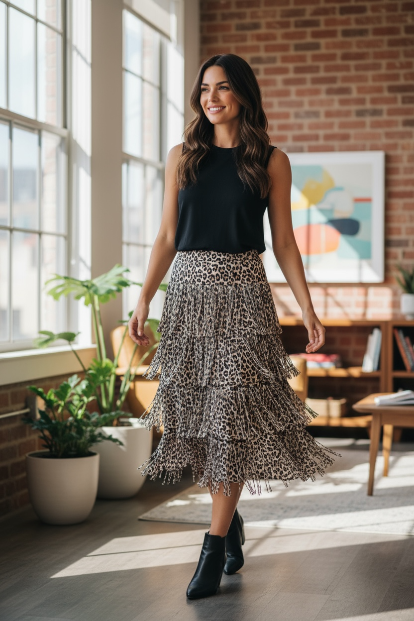 To The Way Leopard Fring Skirt
