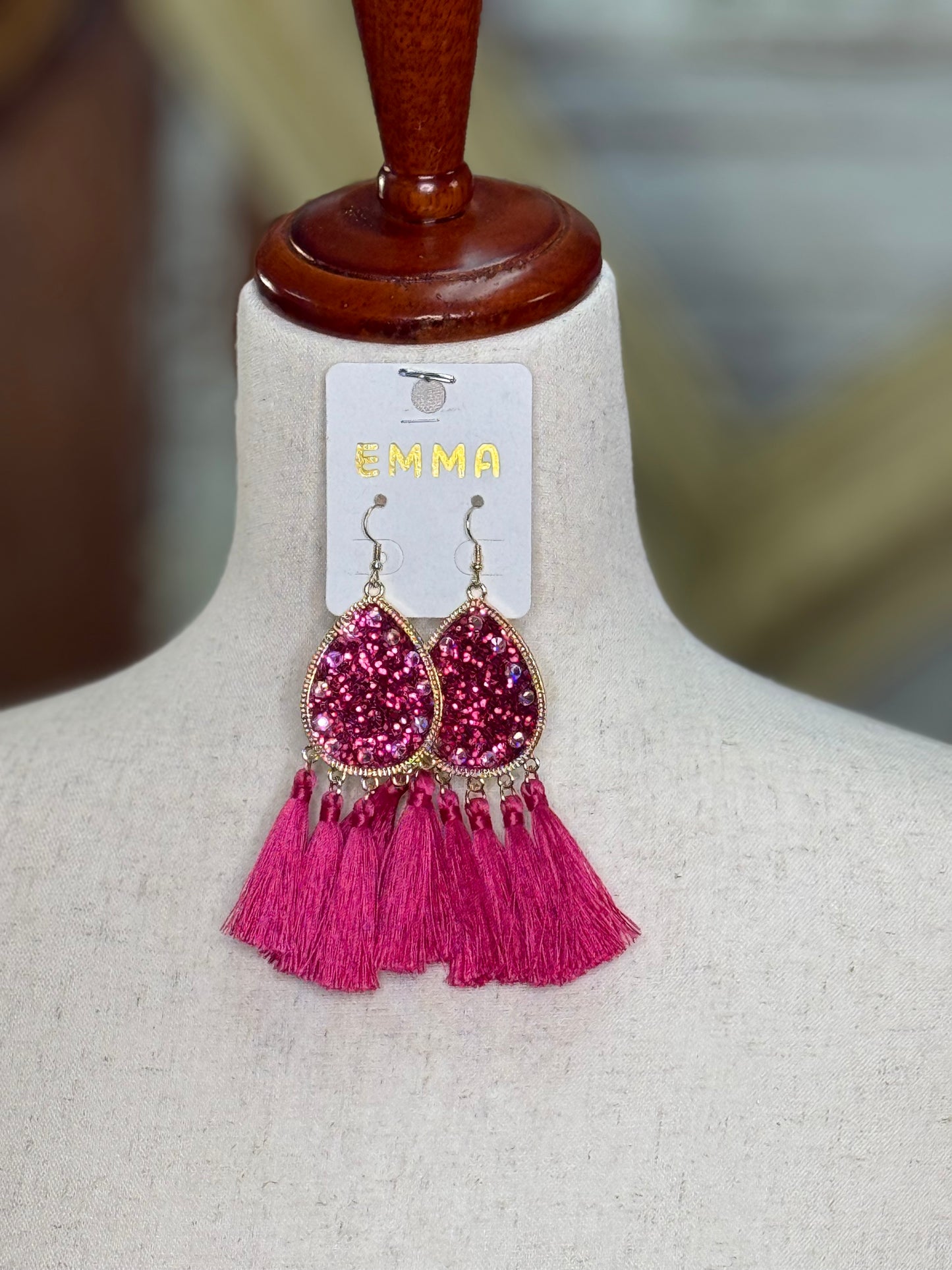 Fuchsia fringe earrings