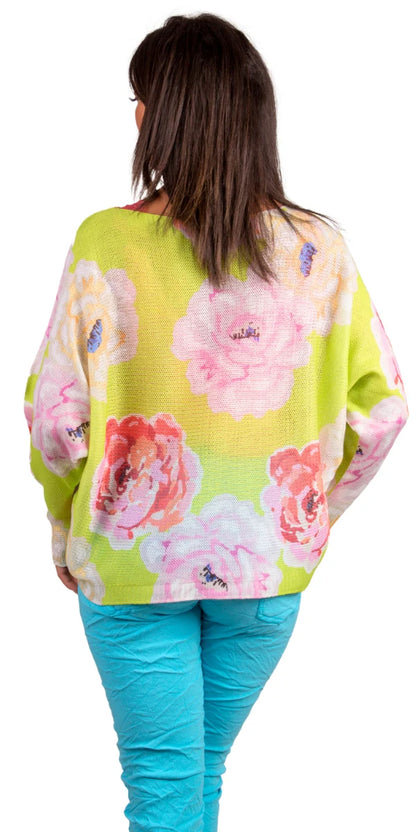 Batwing Sweater with Spring Flowers Print