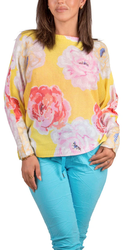 Batwing Sweater with Spring Flowers Print