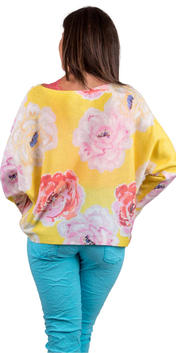 Batwing Sweater with Spring Flowers Print