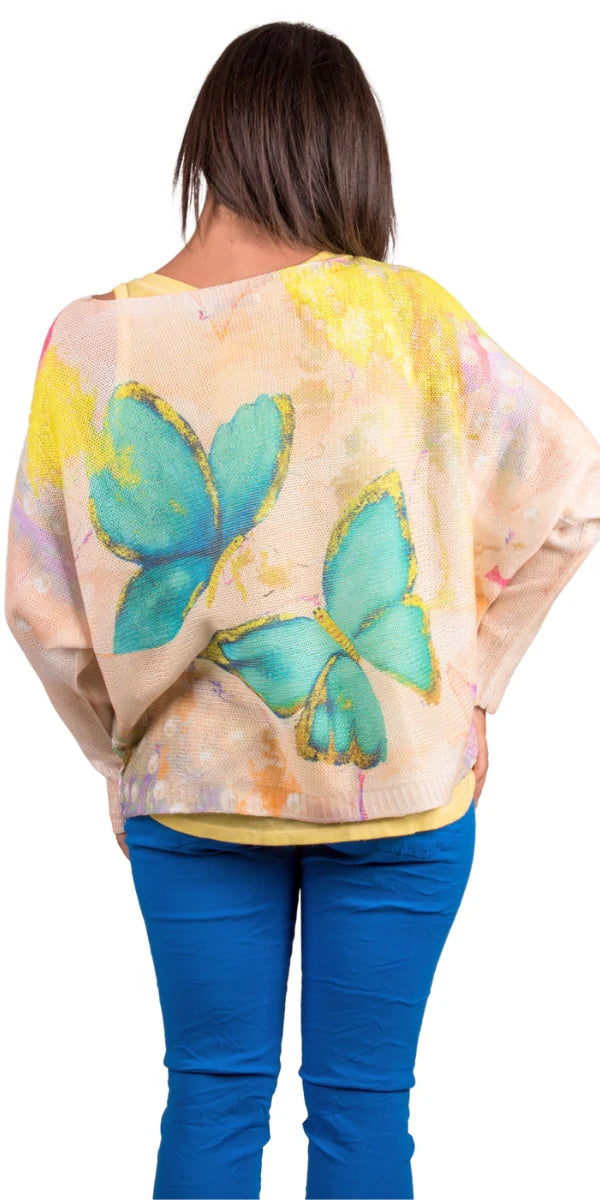 Batwing Sweater with Butterfly Print