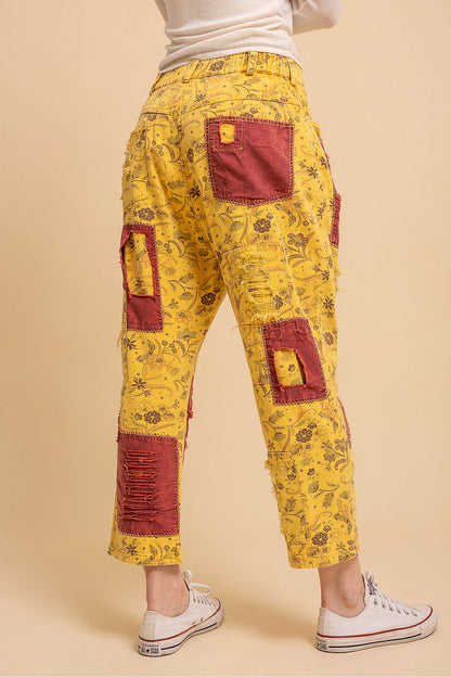 BlueVelvet Mustard Red Twill Patch Work Pants