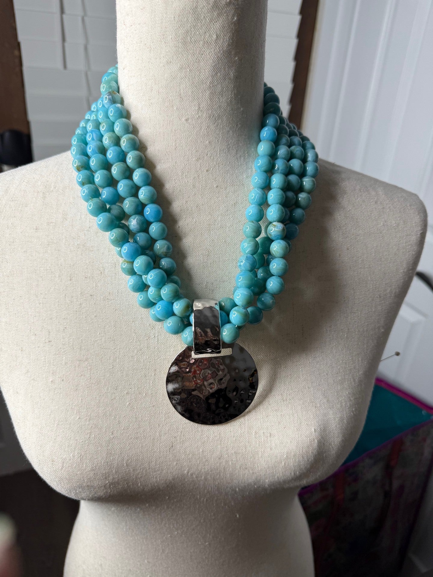 Multi-Strand Bead Necklace with Disc