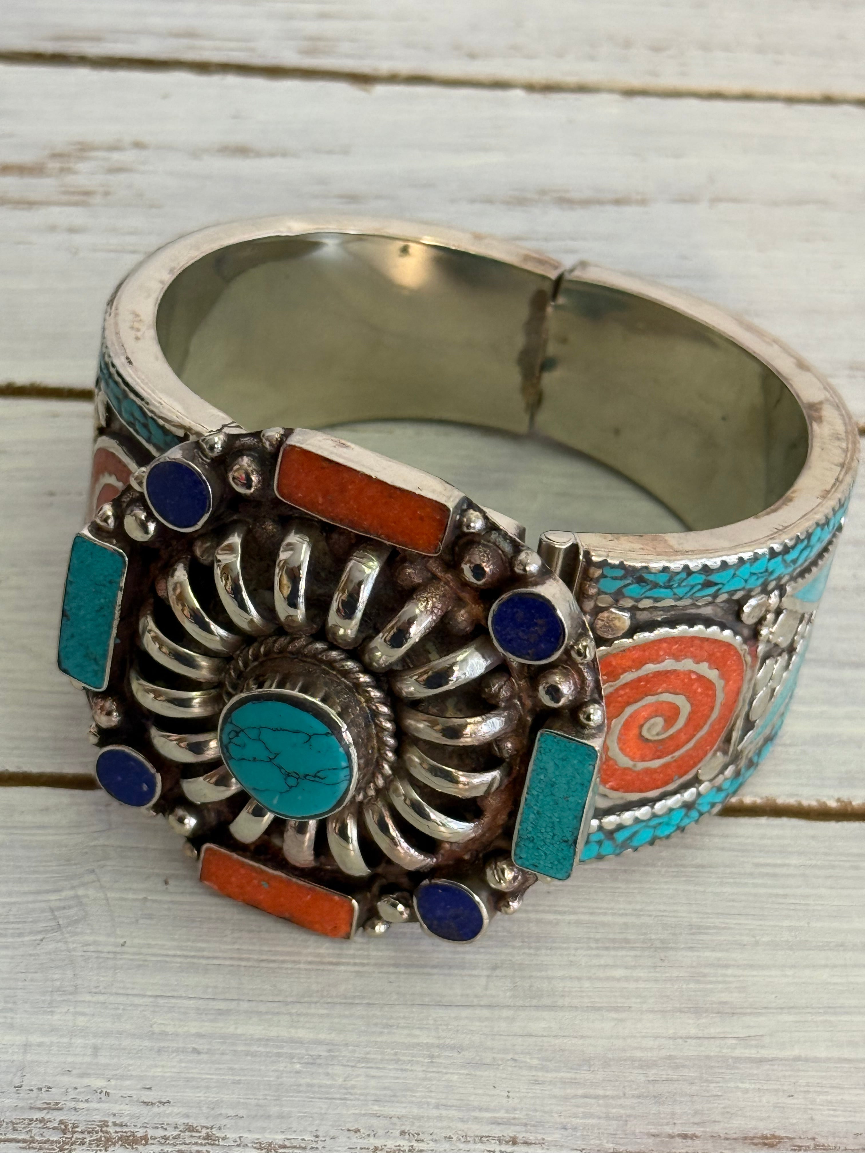 Turqouise Coral Lapis Clasp Bracelet
