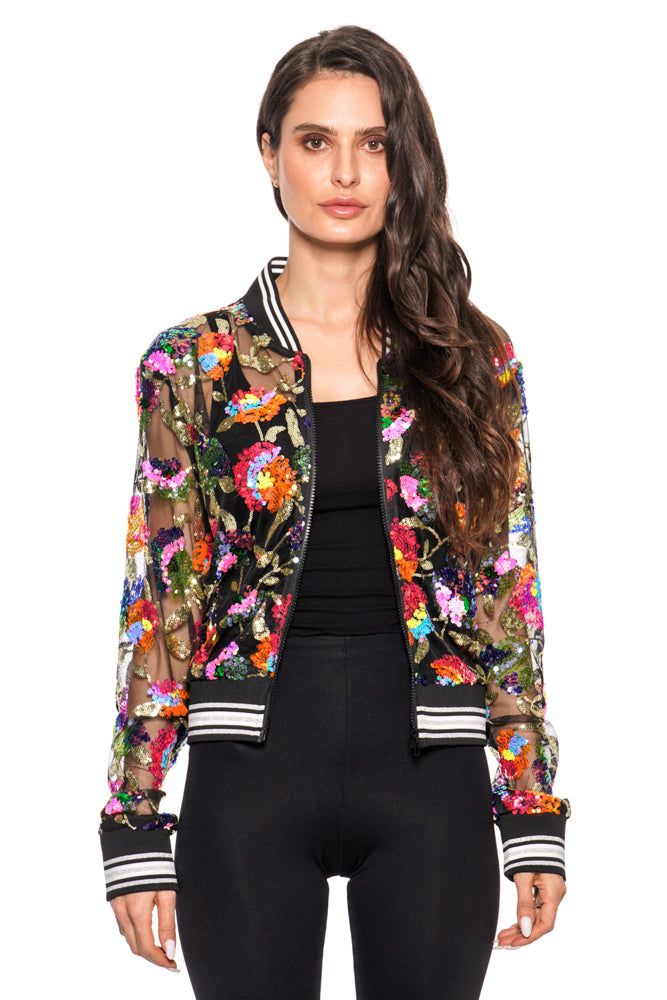 Adore Black Multi Color Bomber Jacket