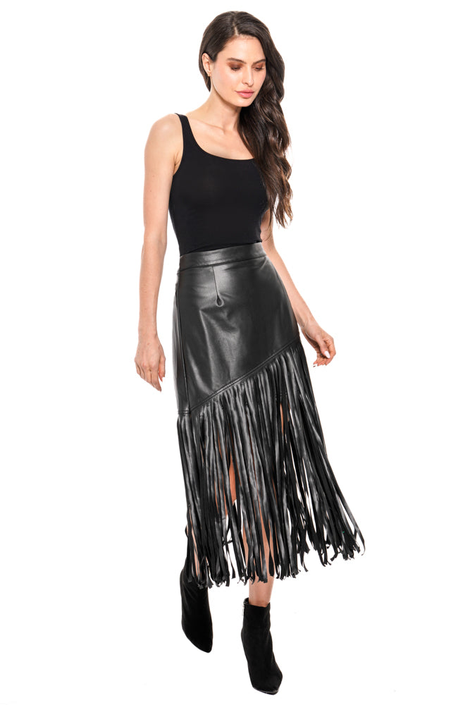 Adore Faux Leather Fringe Skirt