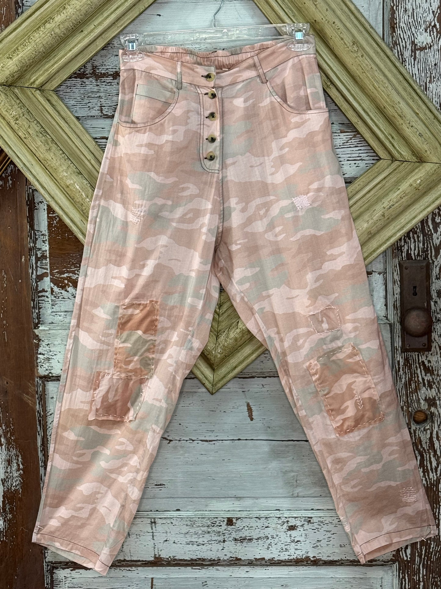 Paper Lace Camo Pant WIth Patches and hand stitching