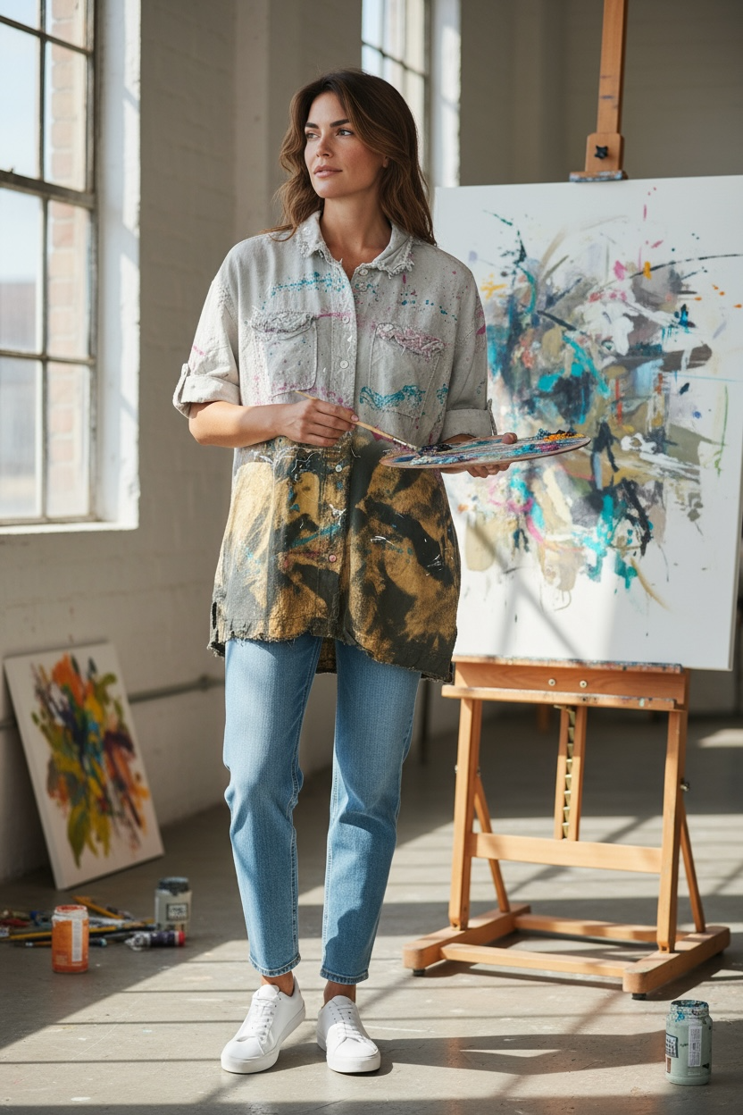 A Rare Bird Paint Splater Button Up