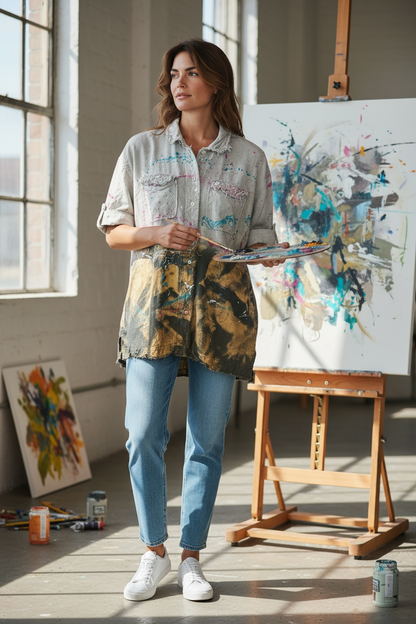 A Rare Bird Paint Splater Button Up