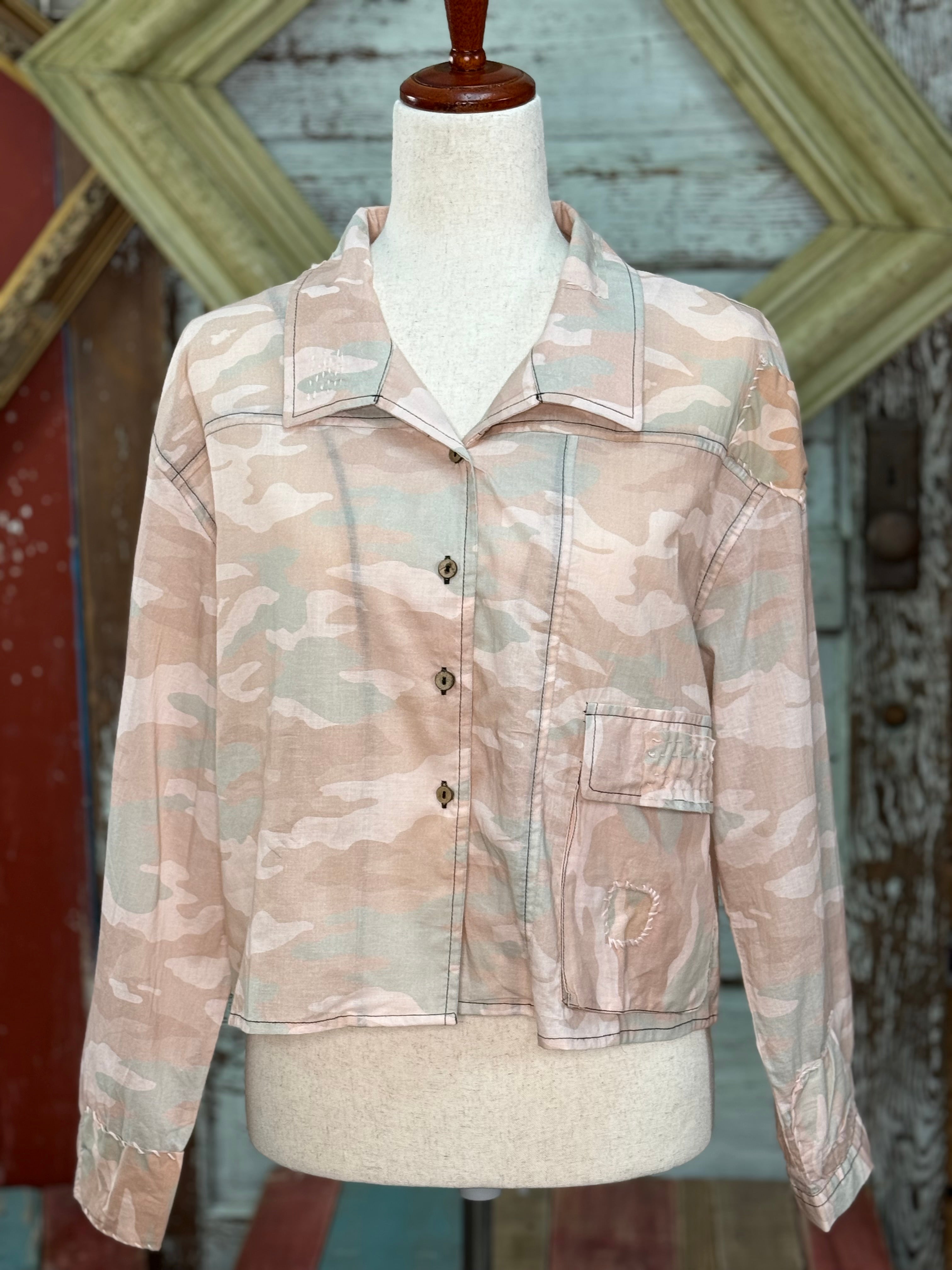 Paper Lace Camo Jacket with pocket and hand stitching