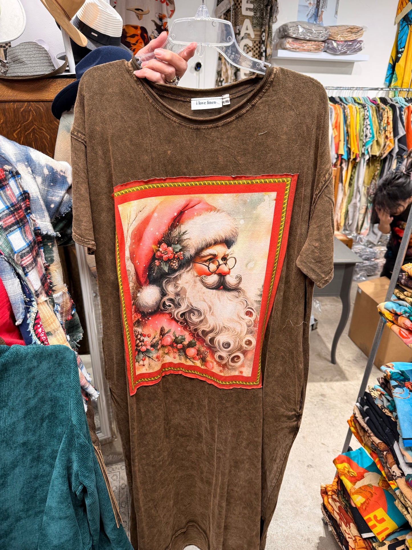 I Love Linen Santa Shirt Dress