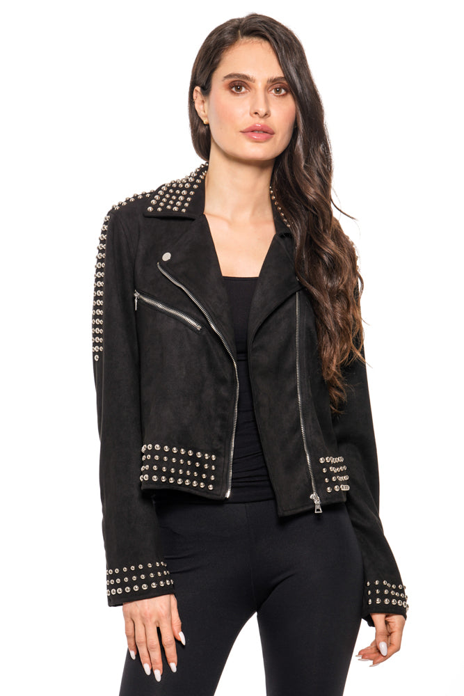 Adore Black Faux Suded Moto Studed Jacket