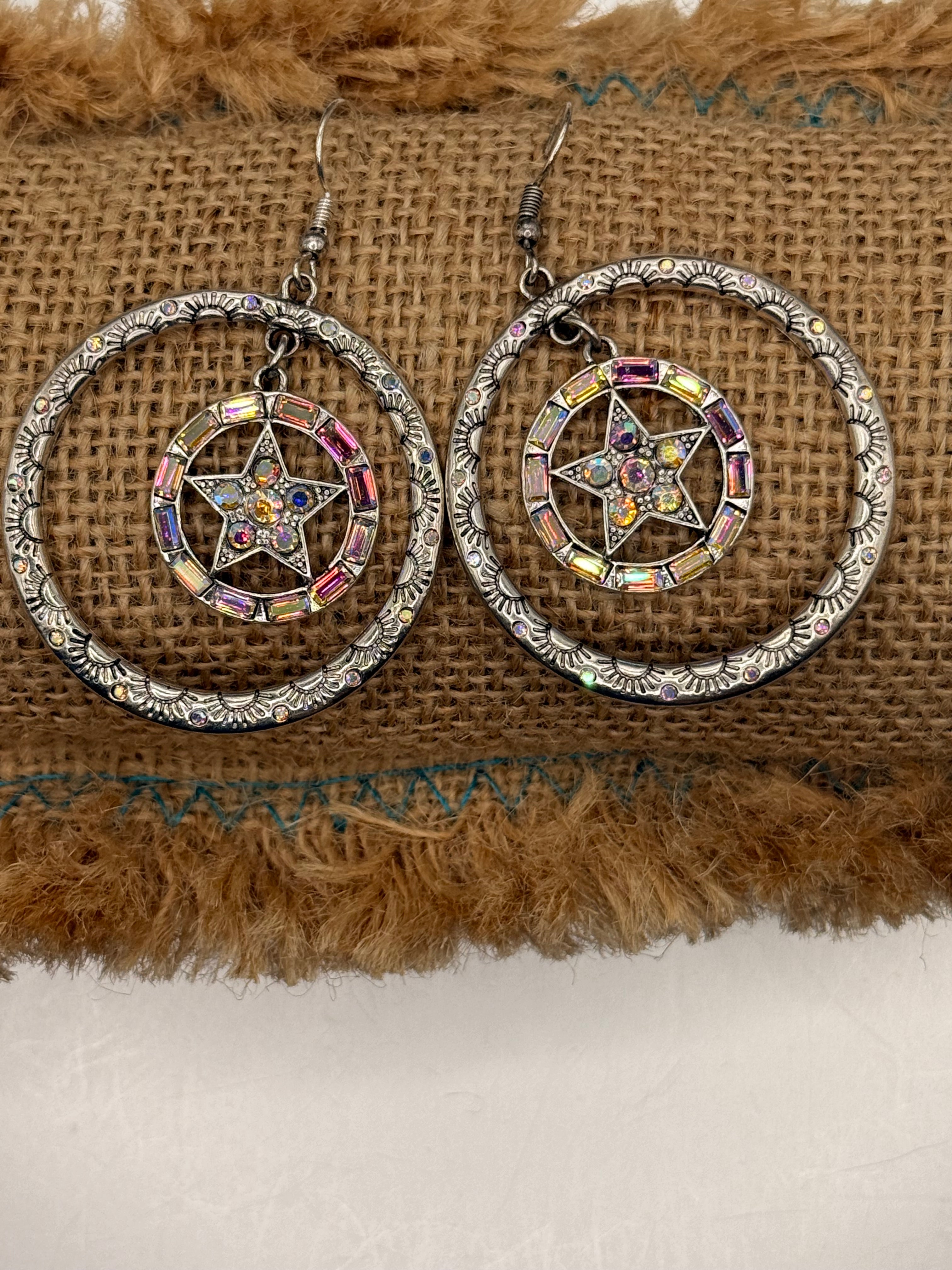 Alice Iridescent Crystal Star Hoop Earrings