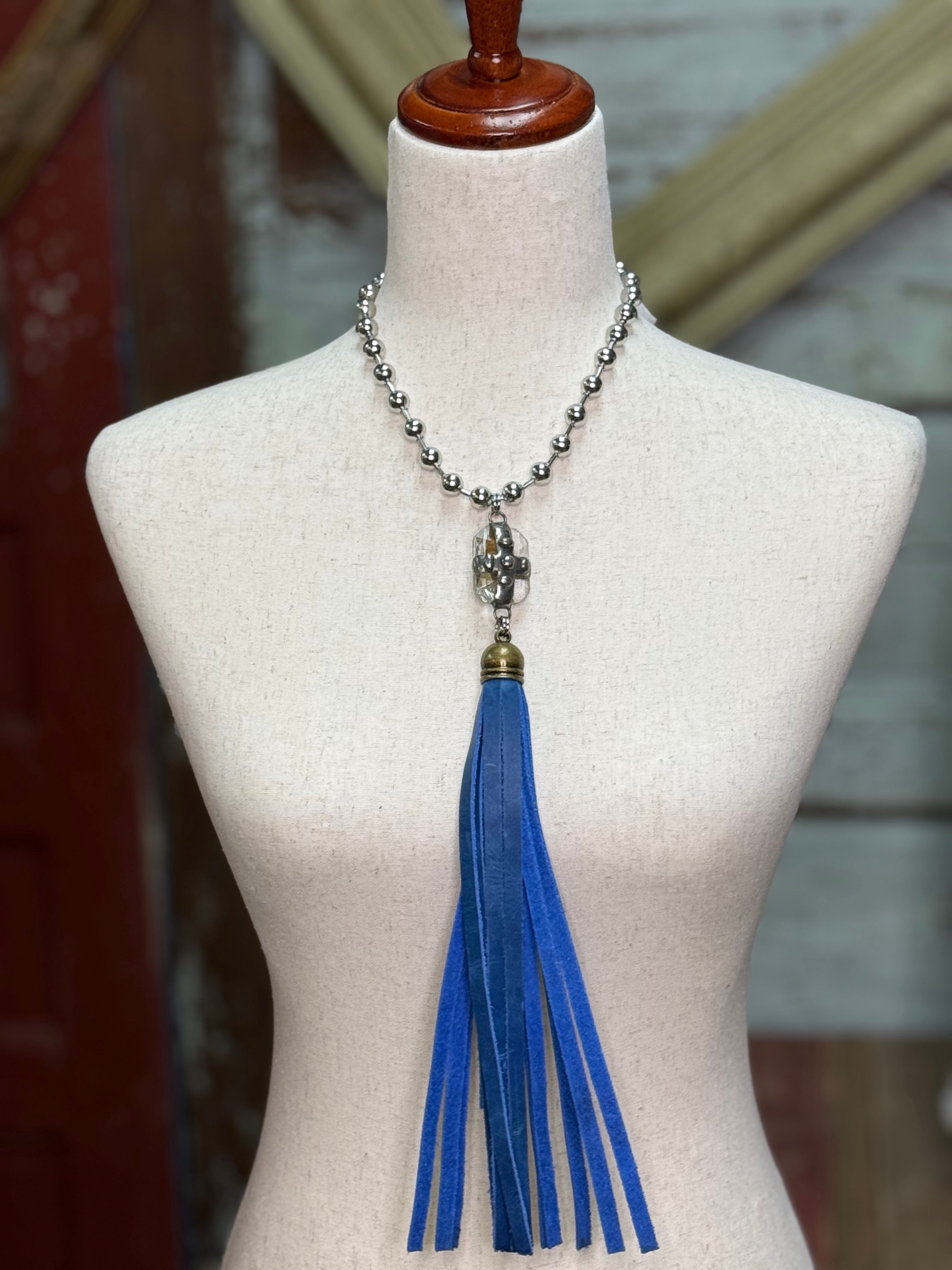 Blue fringe necklace