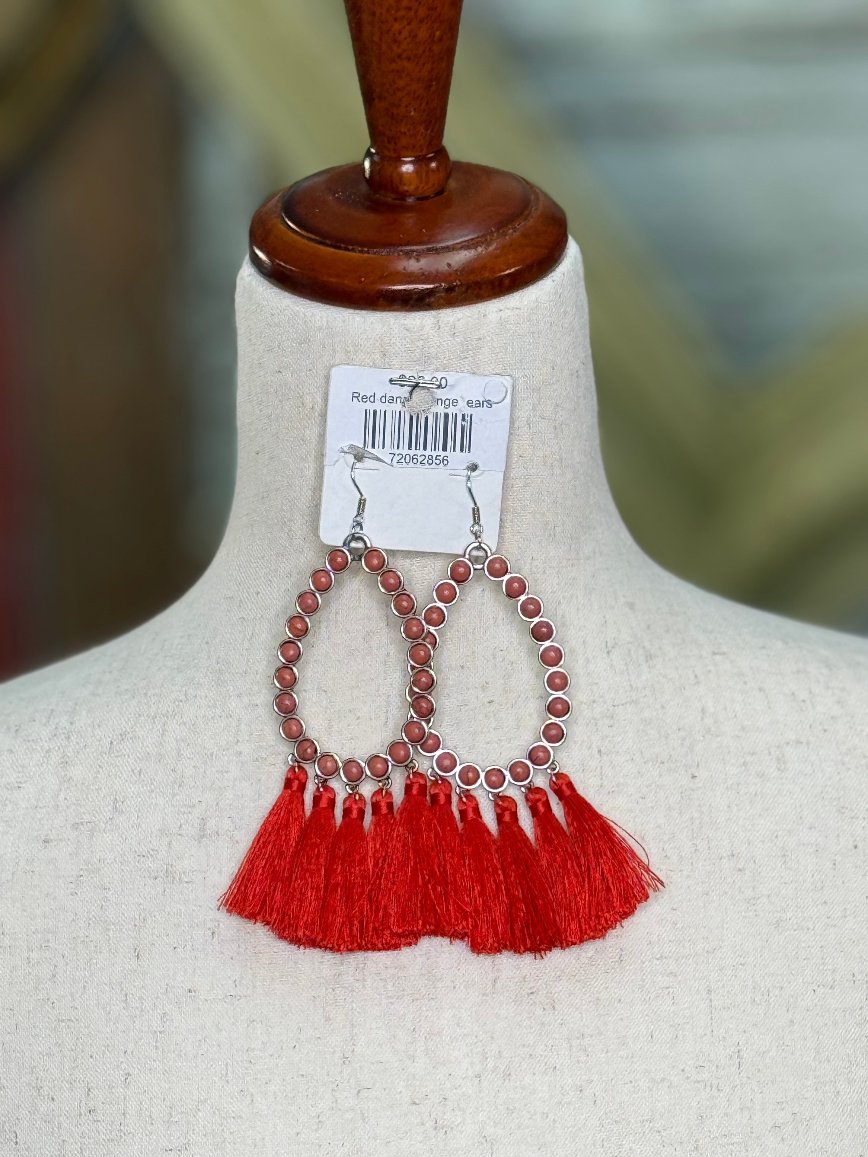 Red dangle fringe  ears