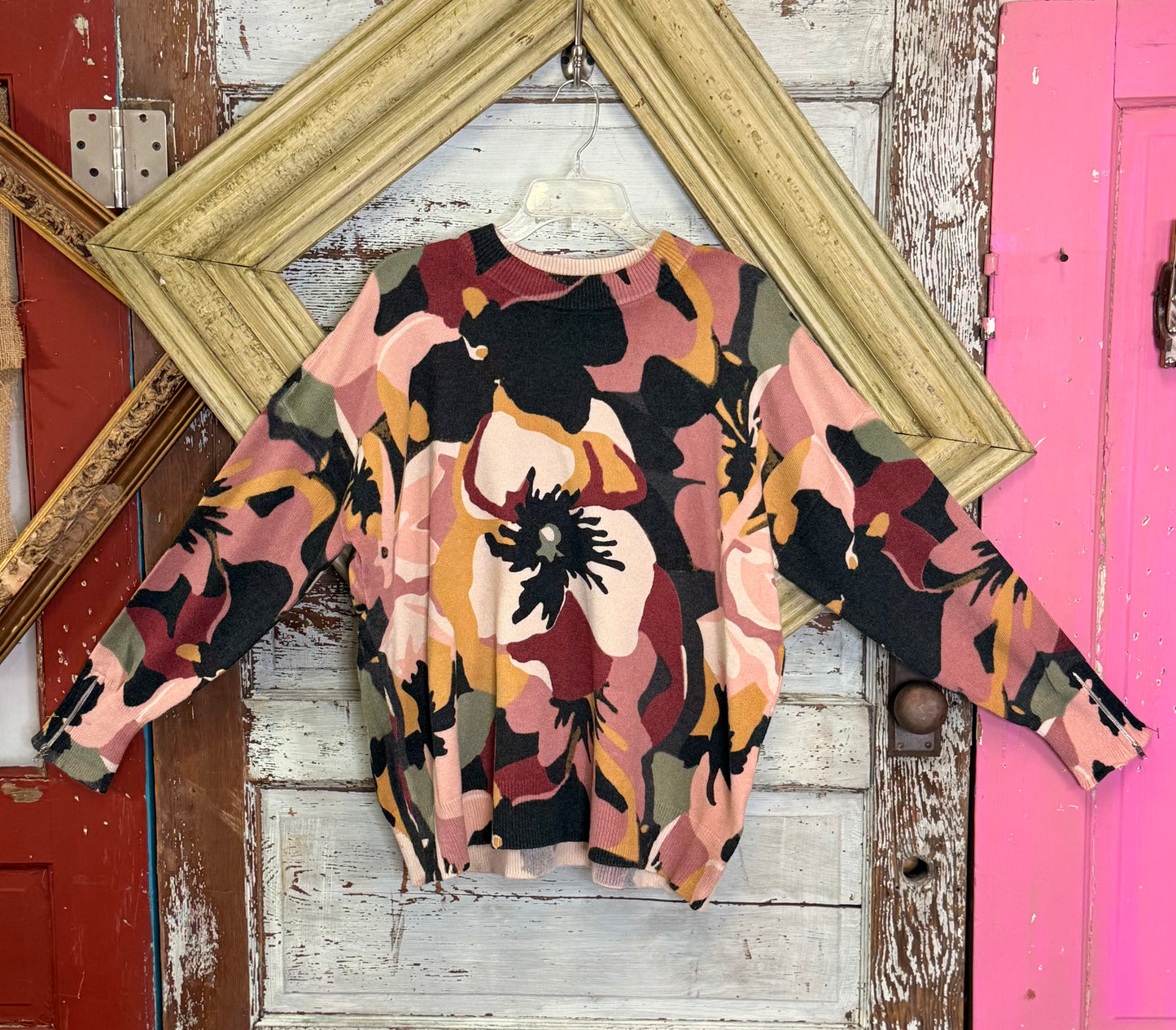 Charlie B Flowert Plushy Mock Neck Sweater